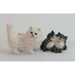 Beswick white persian cat :and pair grey striped kittens 1316. (2)