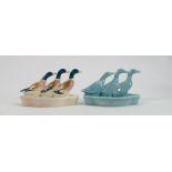 Beswick three duck dishes: one in blue gloss and the other in natural colours. (2)