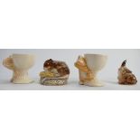 Beswick items: including pair cat egg cups, small rabbit and harvest mouse. (4)