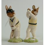 Royal Doulton Bunnykins cricketer figures: Bowler DB145 and Batsman DB144. (2)