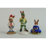 Royal Doulton Bunnykins figures : Daisy DB7, Rocket man DB20 and Ice Hockey player DB282. (3)