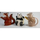 Beswick animal teapots: Panda, Squirrel and Rat. (3)