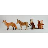 John Beswick animals: comprising fox, squirrel, Donkey and otter. (4)