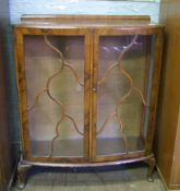 1940's astral glazed china cabinet: on cabiole legs. 90cm wide x 35cm deep x 117cm high