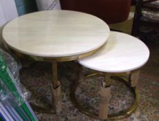 A nest of 2 coffee tables: Italian mid century style, marble tops and gold tone metal frames, (top