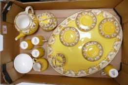 19th Century Royal Worcester Floral & Gilt og Yellow Ground coffee set: cream sugar, four cans and