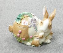 American Fitz & Floyd Pottery Cookie Jar: in form of Rabbits & Bunnies, height 20cm