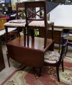 Reproduction regency style dining table and four chairs: drop leaf pedestal table and 4 chairs in