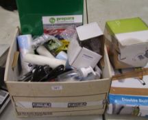 A quantity of housewares: pasta maker, spray mop, cutting board, food bags etc.