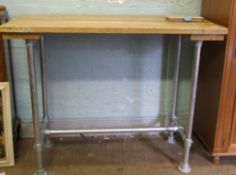 Marsh Mill Interiors handmade industrial/rustic tall table: with scaffold pole base, 140cm long x