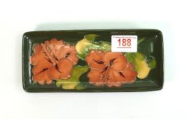 Moorcroft Hibiscus on green ground tray: 20 x 9cm
