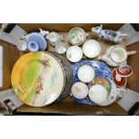A mixed collection of items to include: early Imari type cups, Dutch Cow Creamers, Royal Doulton
