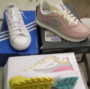 A pair of Adidas Stan Smith trainers size 3: New Balance trainers size 5.5 and a pair Fila size