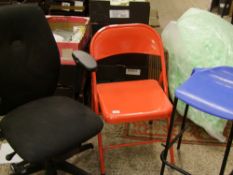 An office chair (a/f), metal folding chair and a stool: (3).