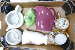 A mixed collection of items to include: Little Old Lady Teapot, Floral Maryleigh Pottery Vase,