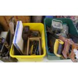 A collection of vintage hand tools: saws, drills, plane etc (3 trays)