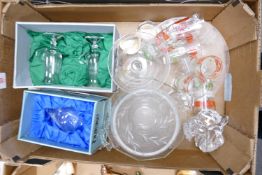 A mixed collection of items to include: boxed Quiske Irish Glass items, Lead Crystal Bear figure,