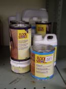 A quantity of Floor Service items: oil, hardener, cleaner together with Aqua seal.