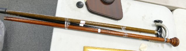 A collection of Walking Sticks: Beech Stick with silver plated handle noted(3)