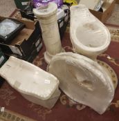 A ceramic W/C set: including 2 piece toilet and 2 piece pedestal sink, in pale cream with rope twist