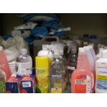 A large quantity of cleaning products: Method shower cleaner, washing powder, forecourt cleaner etc.
