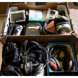 A mixed collection of electrical items: Howland West stereo headphones, Prinzsound headphones, Canon