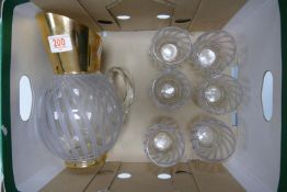 Mid Century Etched Glass Pitcher & Tumblers: