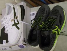 A pair of Asics trainers: together with a pair of Decathalon trainers, good used condition, size