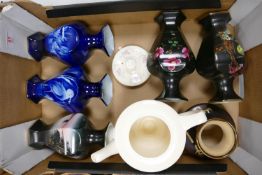 A mixed collection of items to include: Homer Laughlia Floral American Teapot, decorative vases etc
