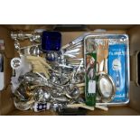 A collection of silver plated & Similar items to include: cutlery, galleried tray, condiment set,