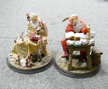 Norman Rockwell's Santa's Helpers & Making His lists Pottery Figurines: height 14cm(2)