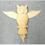 Hand Carved Wooden Owl Theme Coat Hook: with opening wings