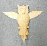 Hand Carved Wooden Owl Theme Coat Hook: with opening wings