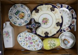 A mixed collection of items to include: Royal Worcester hand painted wall plate, Aynsley Orchard