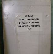 Chrome 19mm towel radiator: 1400mm x 500mm.