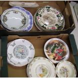 A collection of decorative wall plates: Mason's, etc, together with Bunnykin's plate etc (2 trays).