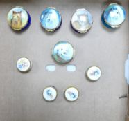 A collection of House Of Ashley Small enameled circular boxes: largest diameter 4.5cm(9)