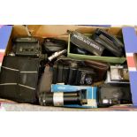 A collection of cameras: including Canon SX200IS, Optima 335, Kodak 35, Minolta Auto Winder D,