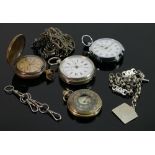 Four base metal pocket watches and chains: All sold as not working, and of various ages.(4)