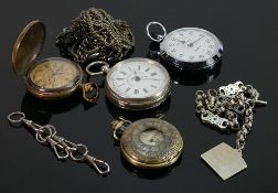 Four base metal pocket watches and chains: All sold as not working, and of various ages.(4)