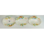 Three Clarice Cliff Newport pottery dishes: Each measuring 19.cm wide. (3)