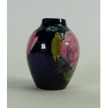 Moorcroft Pink Magnolia on Blue Ground Vase: Queen Mary Sticker noted, height 9cm