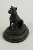 Bronze Staffordshire Bull Terrier: mounted on wooden plinth, height 14cm