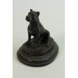 Bronze Staffordshire Bull Terrier: mounted on wooden plinth, height 14cm