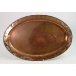 Hugh Wallis Arts and Crafts hand beaten oval Copper tray Length 50cm.
