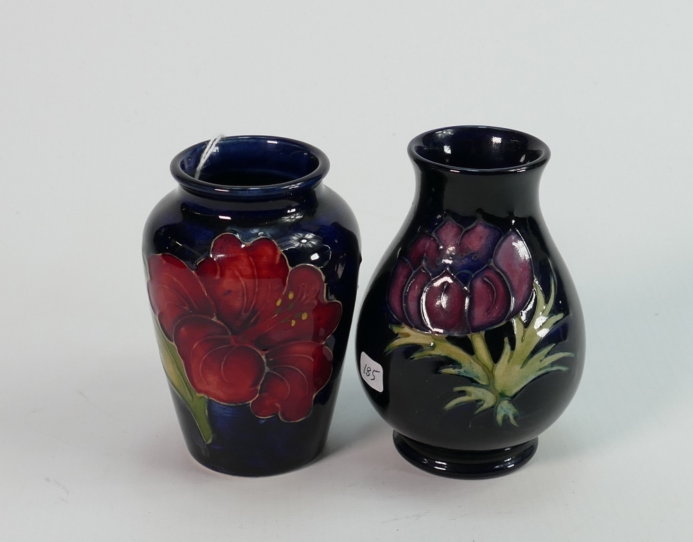 Two small Moorcroft vases Hibiscus and anemone patterns: Tallest 10cm, impressed marks to both.