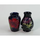 Two small Moorcroft vases Hibiscus and anemone patterns: Tallest 10cm, impressed marks to both.