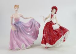 Royal Doutlon Lady Figures: Rachel HN3976 & Christmas Day 1999 HN4214, both boxed with