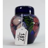 Moorcroft ginger jar with lid in the Poppy pattern: 9.5cm, small area of impact damage to center