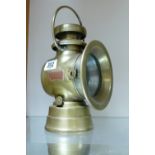 Lucas `KING OF THE ROAD` No 724 brass veteran motorcar oil side lamp: height 32cm, damage noted to